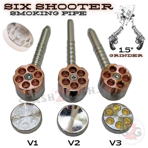 Six Shooter Rotating Revolver Smoking Bullet Metal Pipe With Grinder