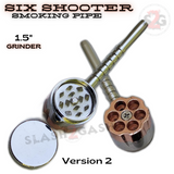 Six Shooter Rotating Revolver Smoking Bullet Metal Pipe With Grinder - Version 2