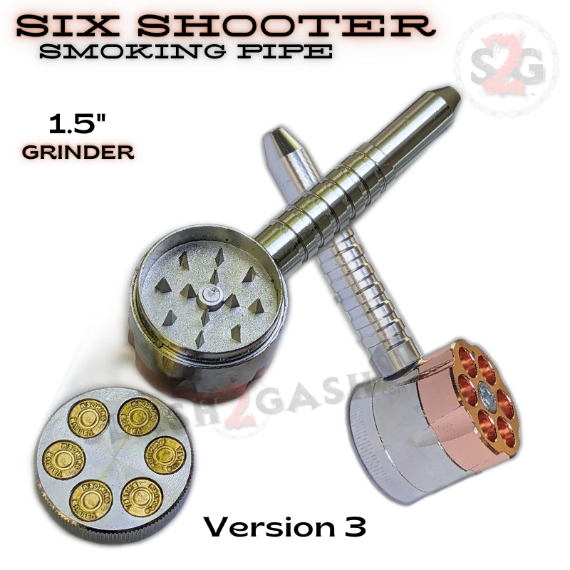 Six Shooter Rotating Revolver Smoking Bullet Metal Pipe w/ Grinder - V ...