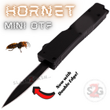 Black Switchblade Dagger Mini Out The Front Knife with Clip Small Automatic Knives Cali-Legal - Hornet Keychain