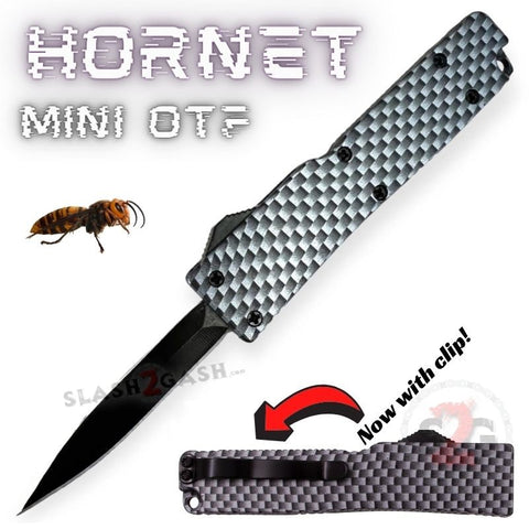 Carbon Fiber Mini Switchblade knife Out The Front with Clip Small Automatic Key Chain Knives - Dagger Hornet
