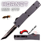 Mini Out The Front Knife with Clip Small Automatic Switchblade Key Chain Knives - Tanto Carbon Fiber Hornet