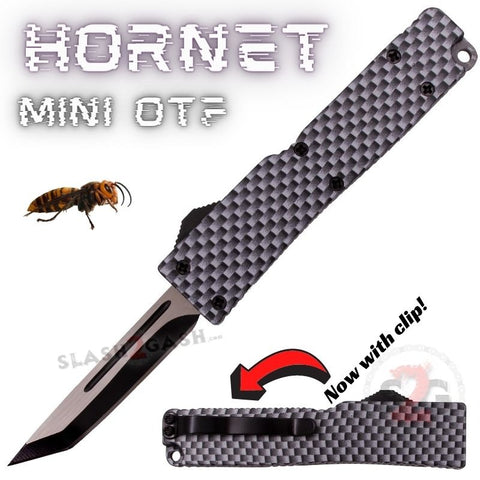 Tanto Carbon Fiber Mini Switchblade knife Out The Front with Clip Small Automatic Key Chain Knives - Hornet