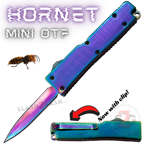 Mini Out The Front Knife Rainbow switchblade Small Automatic Key Chain Knives with clip - small Hornet