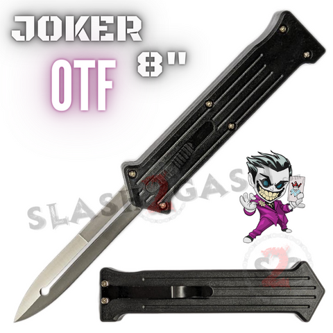 JOKER Knife 8" OTF Automatic Switchblade Dagger ABS Handle - Black w/ Silver Blade