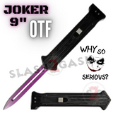 JOKER OTF Knife 9" Auto Switchblade Dagger Why So Serious - Purple Blade
