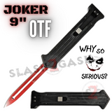JOKER 9" OTF Knife Auto Why So Serious? - Black w/ Red Blade