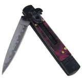 Leverletto Red Wine Marble Automatic Knife Damascus Switchblade - Lever Lock
