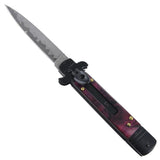 Leverletto Red Wine Marble Automatic Knife Damascus Switchblade - Lever Lock