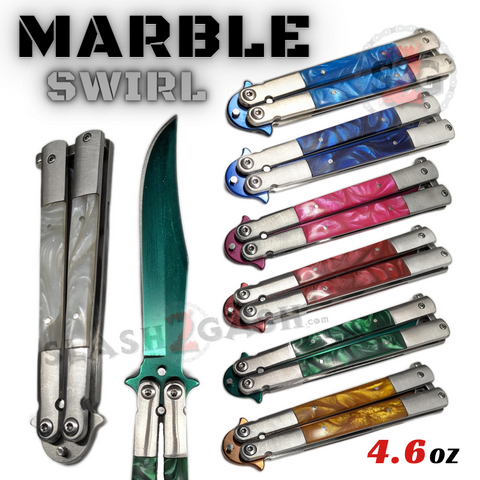 Marble Butterfly Knife Pearl Swirl Single Edge Plain Blade Balisong Acrylic Inserts - Assorted colors White Green Blue Pink Red Orange