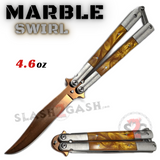 Burnt Orange Marble Butterfly Knife Pearl Swirl Single Edge Plain Balisong Acrylic Inserts