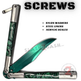 Green Marble Butterfly Knife Pearl Swirl Single Edge Plain Balisong Acrylic Inserts