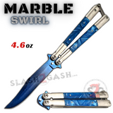 Light Blue Marble Butterfly Knife Pearl Swirl Single Edge Plain Balisong Acrylic Inserts