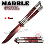 Red Marble Butterfly Knife Pearl Swirl Single Edge Plain Balisong Acrylic Inserts