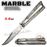 White Marble Butterfly Knife Pearl Swirl Single Edge Plain Balisong Acrylic Inserts