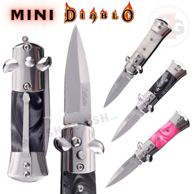 Mini Stiletto Auto Knife Small Cali Legal Switchblade - Asst. colors ...