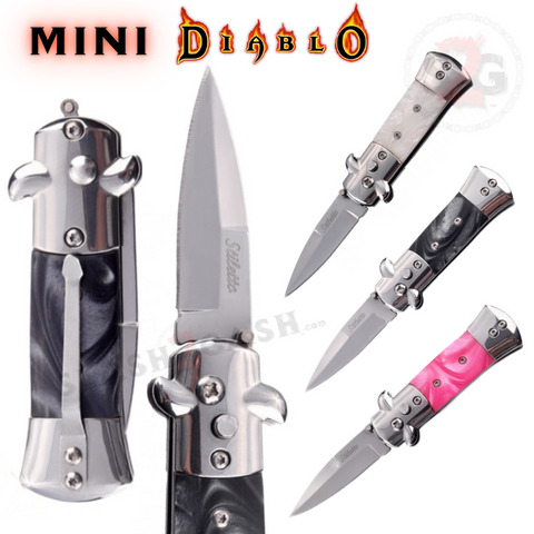 Mini Diablo Stiletto Auto Switchblade Knives California Legal Assorted Colors Marble Pearl