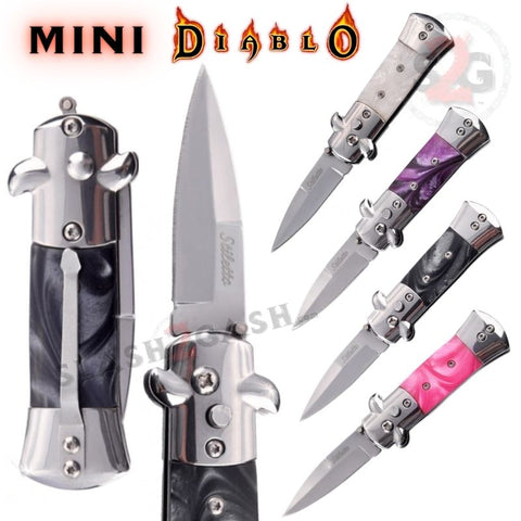 Mini Stiletto Auto Switchblade Knives California Legal Marble Pearl Pink White Purple Black Diablo