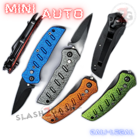 Cali Legal Switchblade Folding Mini Automatic Knives 3-D Slotted w/ Safety - Asst. colors