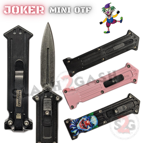 Joker Mini Automatic Switchblade Cali Legal Auto Knife Stonewash Blade Knives - Assorted Colors
