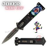 Joker Mini Automatic Switchblade Cali Legal Auto Knife Stonewash Blade Knives - Black w/ Clown/Joker