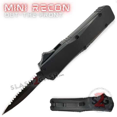Cali Legal Switchblade Mini Automatic Knife OTF Keychain w/ Clip Dagger - Black Recon Serrated