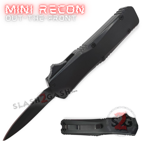 Cali Legal Switchblade Mini Automatic Knife OTF Keychain w/ Clip Dagger - Black Recon Double Edge