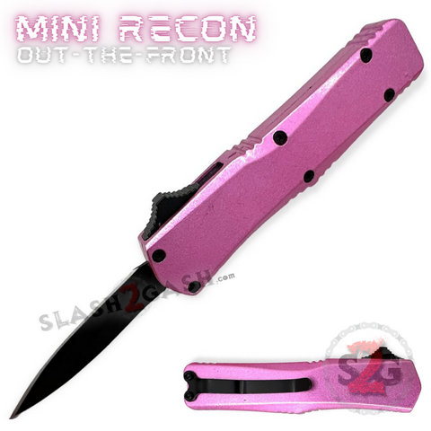 Cali Legal Switchblade Mini Automatic Knife OTF Keychain w/ Clip Dagger - Pink Recon Double Edge