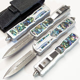 Small Prototype OTF Knife REAL Damascus Dagger S2G Tactical - Abalone