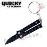 Black Butterfly Knife Keychain Letter Opener w/ Black Blade T6/T8 Screws