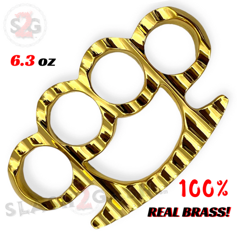 100% Real Brass Knuckles - 6.3 oz Solid Brass Paperweight - Grooved