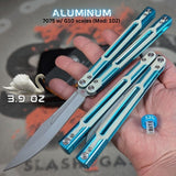 Titus Cygnus Balisong Clone S2G Butterfly Knife Blue 7075 Aluminum White G10 Bowie Slash2Gash
