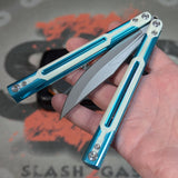 Titus Cygnus Balisong Clone S2G Butterfly Knife Blue 7075 Aluminum White G10 Bowie Slash2Gash