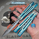Cygnus Balisong Clone S2G Butterfly Knife Blue 7075 Aluminum White G10 Feather Titus slash2gash
