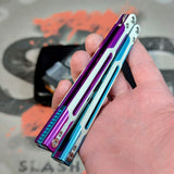 Cygnus Balisong Clone S2G Butterfly Knife Blue Purple 7075 Aluminum White G10 Feather Titus slash2gash