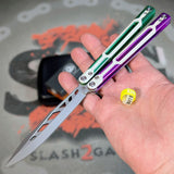 Cygnus Balisong Clone S2G Butterfly Knife Green Purple 7075 Aluminum White G10 Feather Titus slash2gash