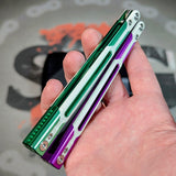Cygnus Balisong Clone S2G Butterfly Knife Green Purple 7075 Aluminum White G10 Feather Titus slash2gash