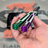 Cygnus Balisong Clone S2G Butterfly Knife Green Purple 7075 Aluminum White G10 Feather Titus slash2gash