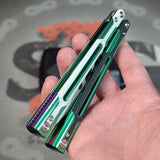 Cygnus Balisong Clone S2G Butterfly Knife Green slash2gash 7075 Aluminum Modded G10 Feather Titus Purple