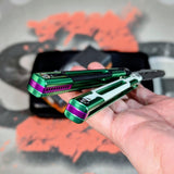 Cygnus Balisong Clone S2G Butterfly Knife Green slash2gash 7075 Aluminum Modded G10 Feather Titus Purple