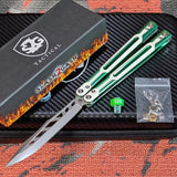 Cygnus Balisong Clone Green S2G Butterfly Knife slash2gash 7075 Aluminum White G10 Feather Titus Silver