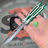 Cygnus Balisong Clone Green S2G Butterfly Knife slash2gash 7075 Aluminum White G10 Feather Titus Silver