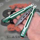 Cygnus Balisong Clone Green S2G Butterfly Knife slash2gash 7075 Aluminum White G10 Feather Titus Silver