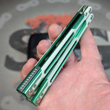 Cygnus Balisong Clone Green S2G Butterfly Knife slash2gash 7075 Aluminum White G10 Feather Titus Silver