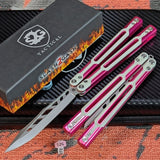Pink and white Butterfly Knife S2G Cygnus Clone Balisong 7075 Aluminum G10 Feather Blade Titus slash2gash