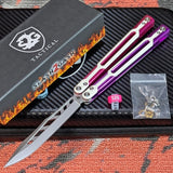 Pink and purple Butterfly Knife S2G Cygnus Clone Balisong 7075 Aluminum White G10 Feather Blade Titus slash2gash