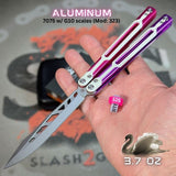 Cygnus Butterfly Knife S2G Clone Balisong Pink Purple 7075 Aluminum White G10 Titus slash2gash Feather