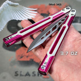 Cygnus Butterfly Knife S2G Pink Balisong Clone Titus 7075 Aluminum White G10 slash2gash Feather
