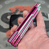 Cygnus Butterfly Knife S2G Pink Balisong Clone Titus 7075 Aluminum White G10 slash2gash Feather