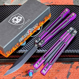 Purple Butterfly Knife S2G Cygnus Balisong Clone Titus 7075 Aluminum Black G10 slash2gash Bowie